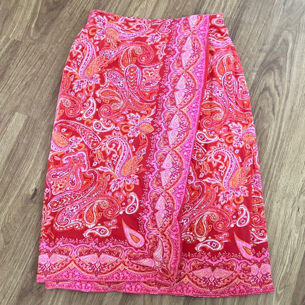 Coldwater Creek Bright Paisley Knit Faux Wrap Skirt, L